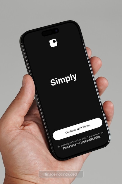 Realistic mockup of a smartphone in hand on a gray background hand holding a smartphone