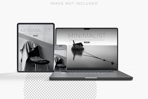 Realistic modern laptop tablet and smartphone digital device mockup front view with blank screen isolated on background Technology empty display template for ui ux app and website presentation