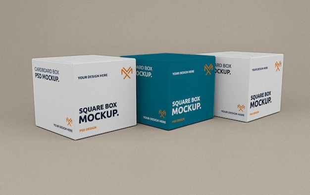 PSD modello di mockup di scatola di cartone quadrata moderna realistica