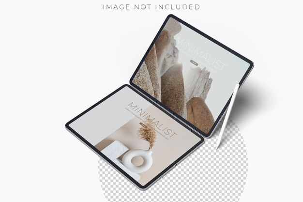 Realistic modern tablet and pencil digital device mockup front view with blank screen and shadow isolated on background Technology empty display template for ui ux app and website presentation