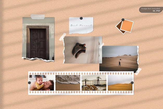 Realistic Moodboard mockup with cardboard background