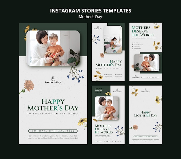 PSD modello realistico di progettazione di storie di instagram per la festa della mamma