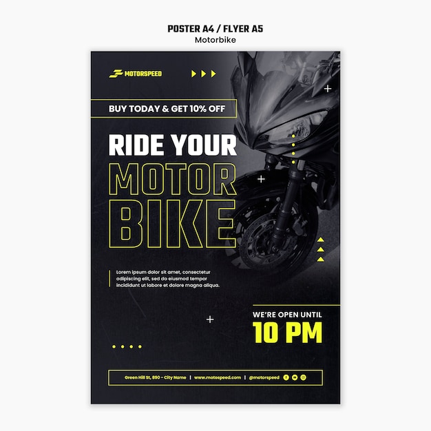 Realistic motorbike business poster template