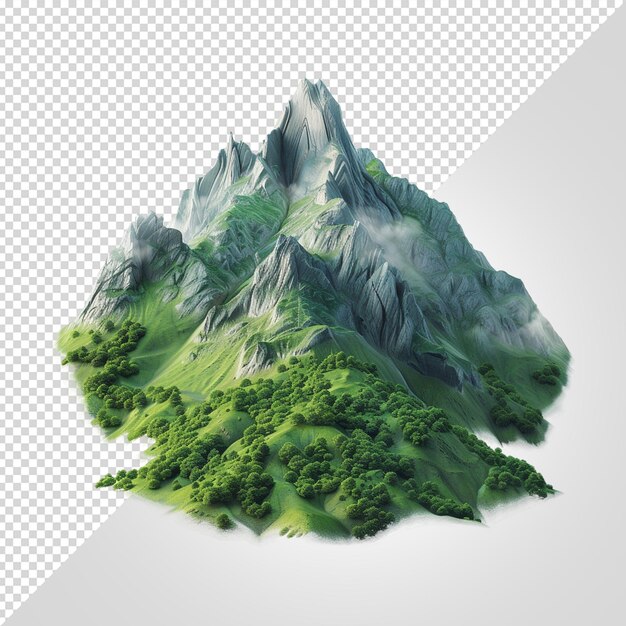 PSD realistic mountain scene isolated on white background