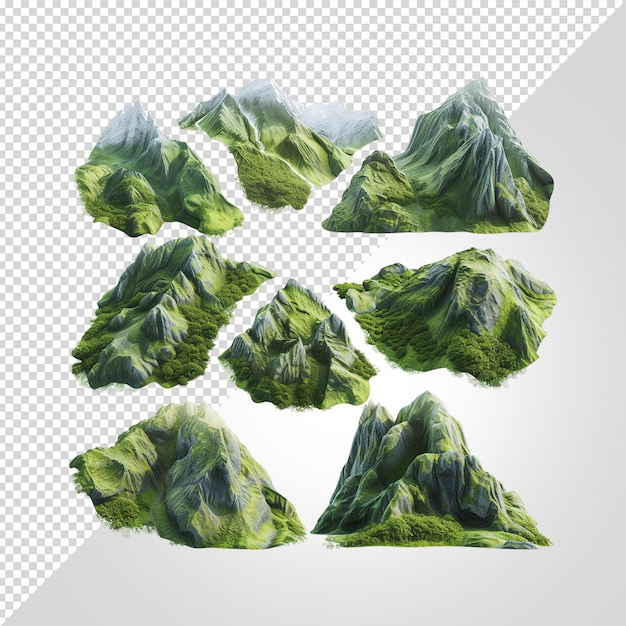 PSD realistic mountain scene isolated on white background