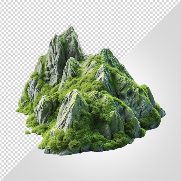 PSD realistic mountain scene isolated on white background