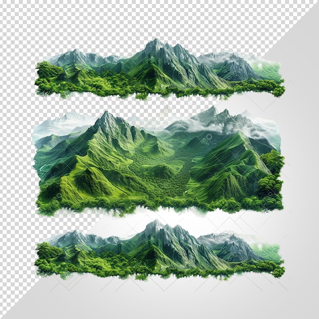 PSD realistic mountain scene isolated on white background