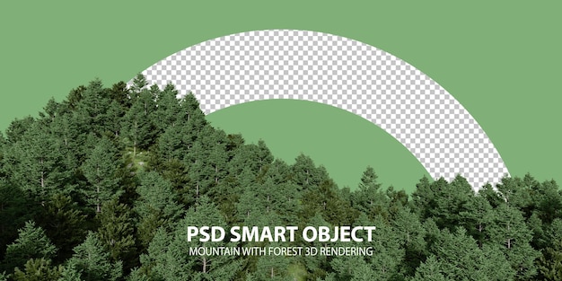 PSD montagna realistica con rendering 3d della foresta di oggetti isolati