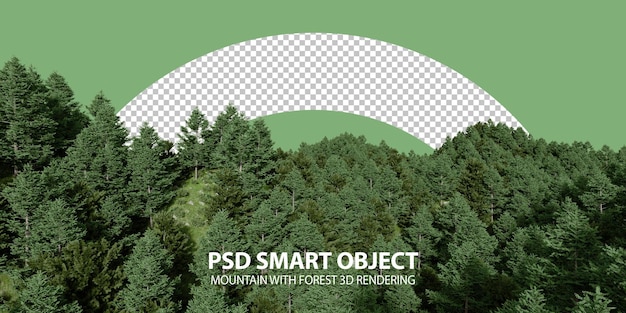 PSD montagna realistica con rendering 3d della foresta di oggetti isolati