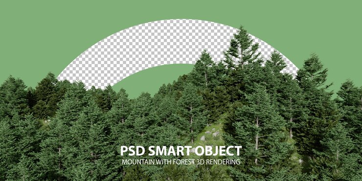 PSD реалистичная гора с лесным 3d-рендерингом изолированных объектов