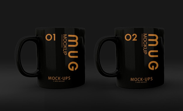 Realistic mug mockup design with black background isolated render