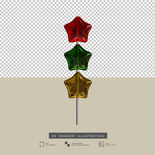 リアルなマルチカラースターキャンディスティック3dイラスト