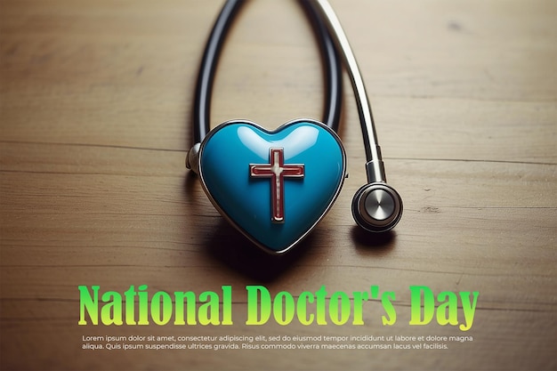 PSD Реалистичная иллюстрация национального дня врачей стетоскоп сердце и крест