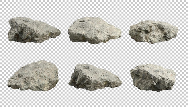 Realistic nature rock shape transparent background 3d rendering