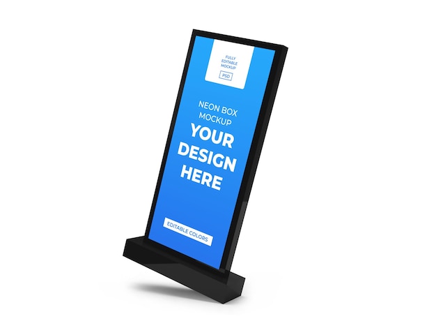 realistic neon box sign mockup template isolated