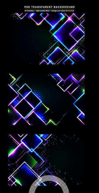 PSD realistic neon lights squares on transparent background