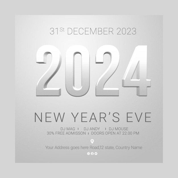 PSD realistic new year social media post template