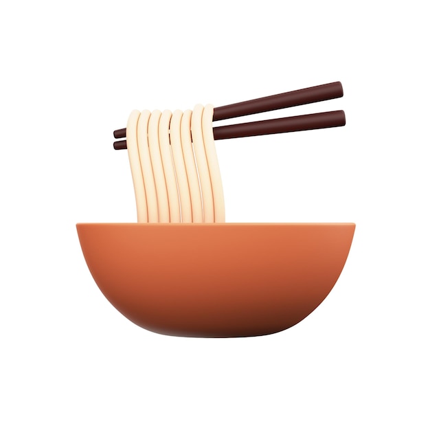 Realistic noodles holding chopsticks with bowl icon in 3d render