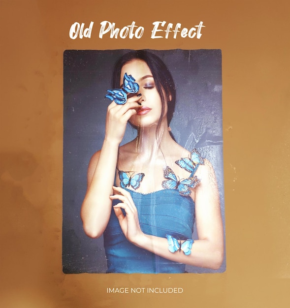 Realistic old photo frame effect mockup