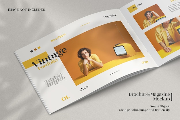 Realistic opened brochure or magazine mockup