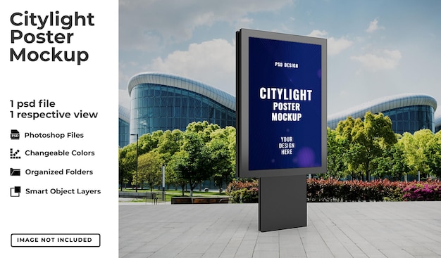Realistic outdoor citylight poster mockup template