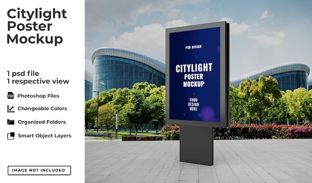 Realistic outdoor citylight poster mockup template