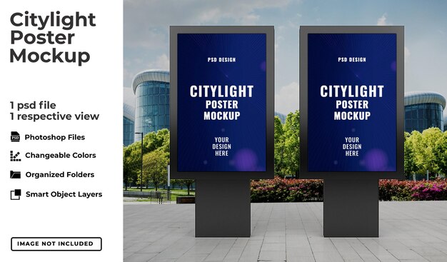 Realistic outdoor citylight poster mockup template