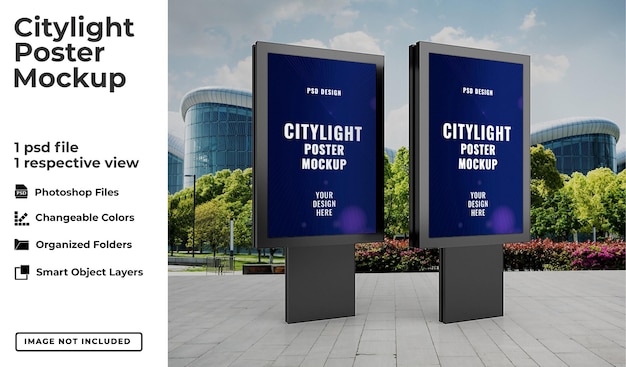 PSD realistic outdoor citylight poster mockup template