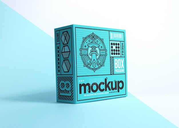 PSD realistic packaging blue box mockup design isolated