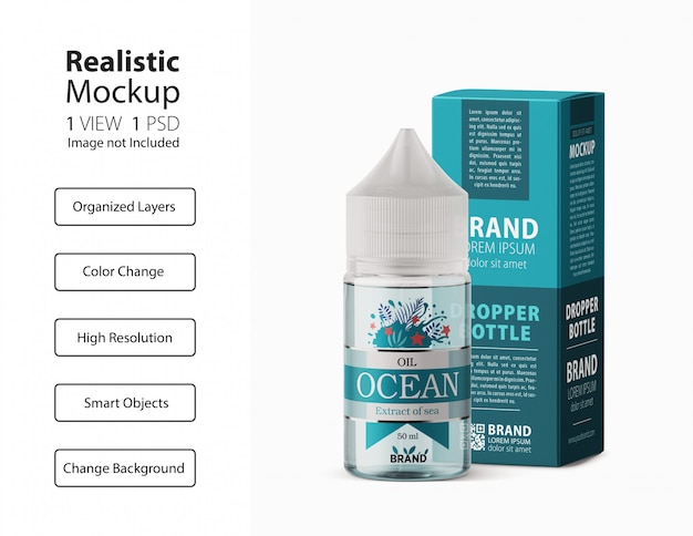 Realistic packaging of dropper bottle mockup