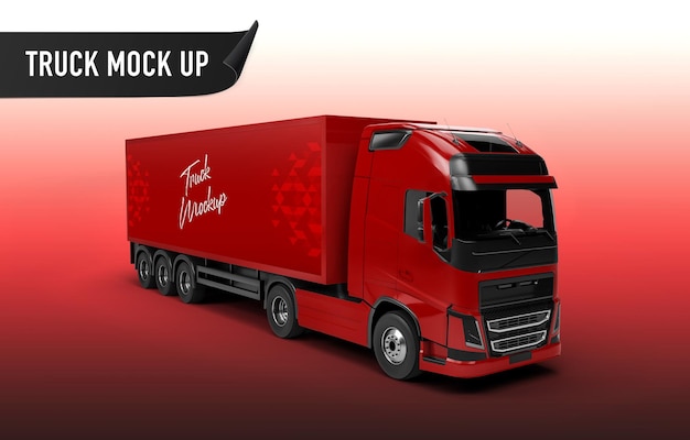 realistic panel truck psd mockup side perspective view