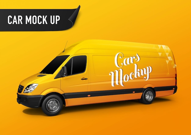 Realistic panel van psd mockup side perspective view