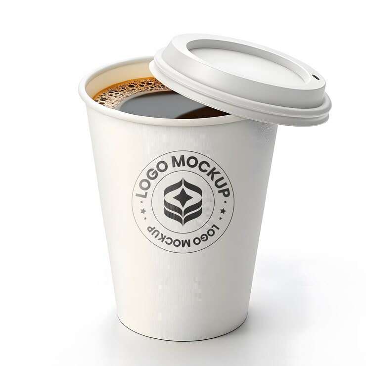 Realistic paper coffee cup mockup with white background