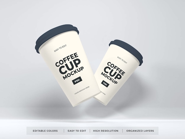 Realistic paper coffee cup mockup