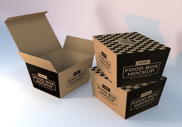 Realistic paper food boxes packaging mockup