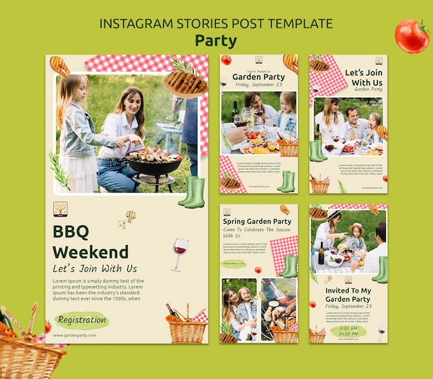 Design del modello di storie di instagram di feste realistiche