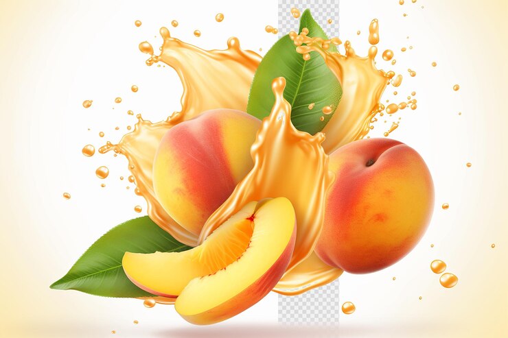 PSD realistic peach juice splash on transparent background