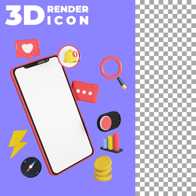 Realistic phone with icon 3d rendering