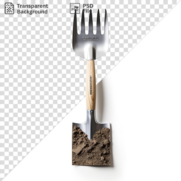 Realistic photographic masons trowel and shovel on isolated background accompanied by a metal and silver fork with a wood handle