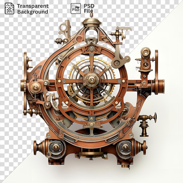 PSD realistic photographic navigators sextant featuring a clock and a metal gear