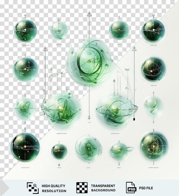 Реалистичные фото квантовых физиков уравнения сфер отображаются на прозрачном фоне в сопровождении зеленого шара круглого шара и круглого и зеленого шара png psd