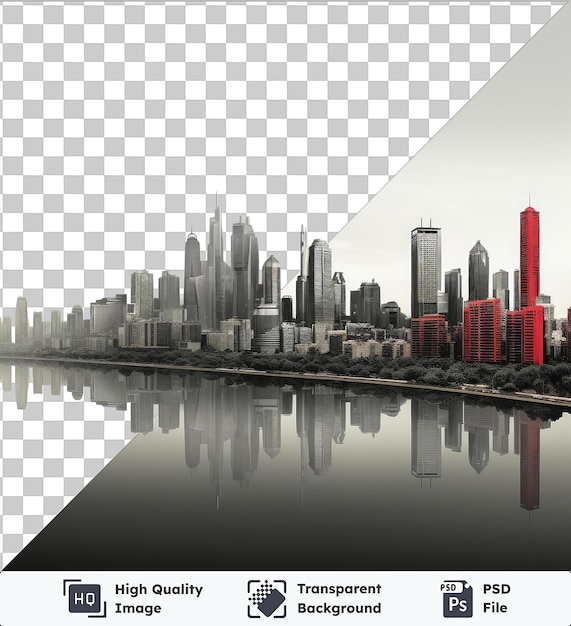 Realistic photographic urban planner _ s city skyline a cityscape featuring a towering skyscraper a bustling street and a mix of modern and traditional architecture