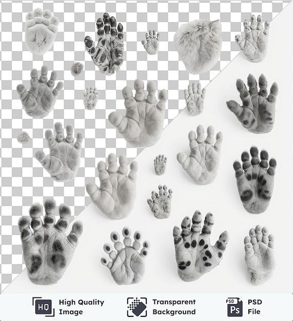 PSD realistic photographic zoologist _ s animal tracks a collection of animal tracks arranged from left to right including a giraffe a zebra a zebra a zebra a