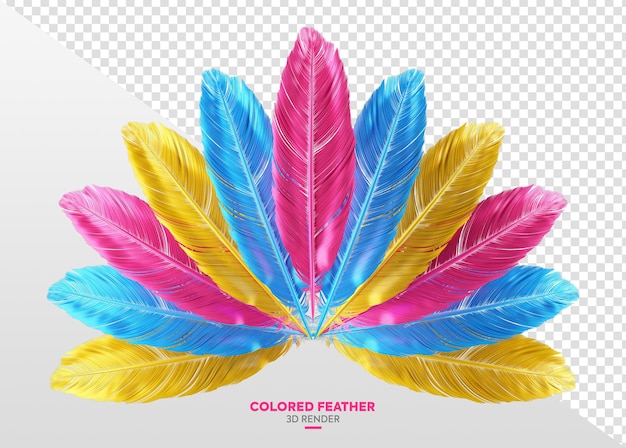 realistic pink blue and yellow feathers element 3d