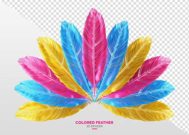 PSD realistic pink blue and yellow feathers element 3d