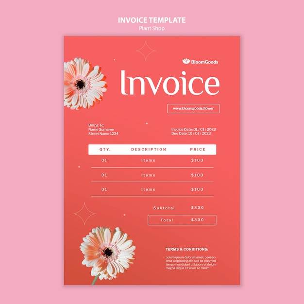 PSD realistic plant shop invoice template