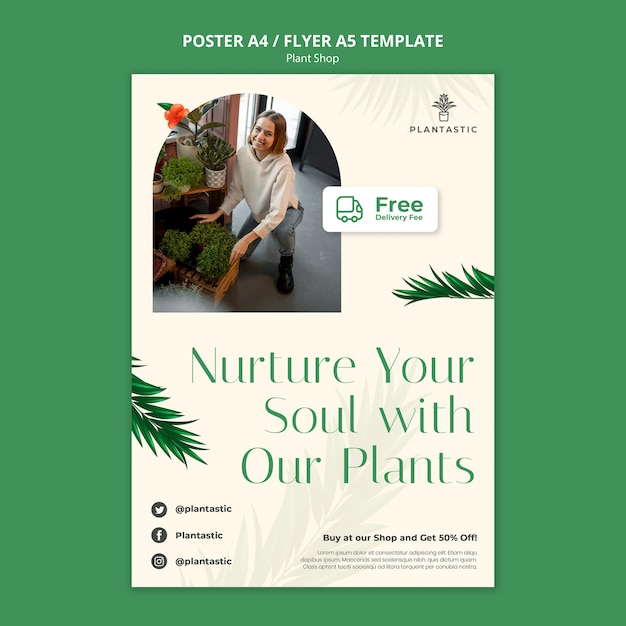 PSD realistic plant shop poster template