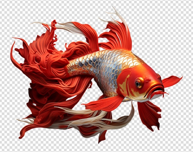 PSD realistic portrait of ornamental koi goldfish with a transparent background