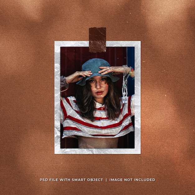 realistic portrait polaroid photo mockup with wrinkled paper texture