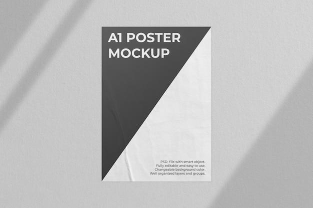 Realistic poster mockup with shadow overlay